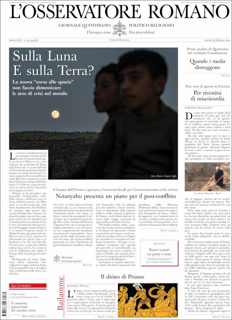 Portada de L'Osservatore Romano (Italia)