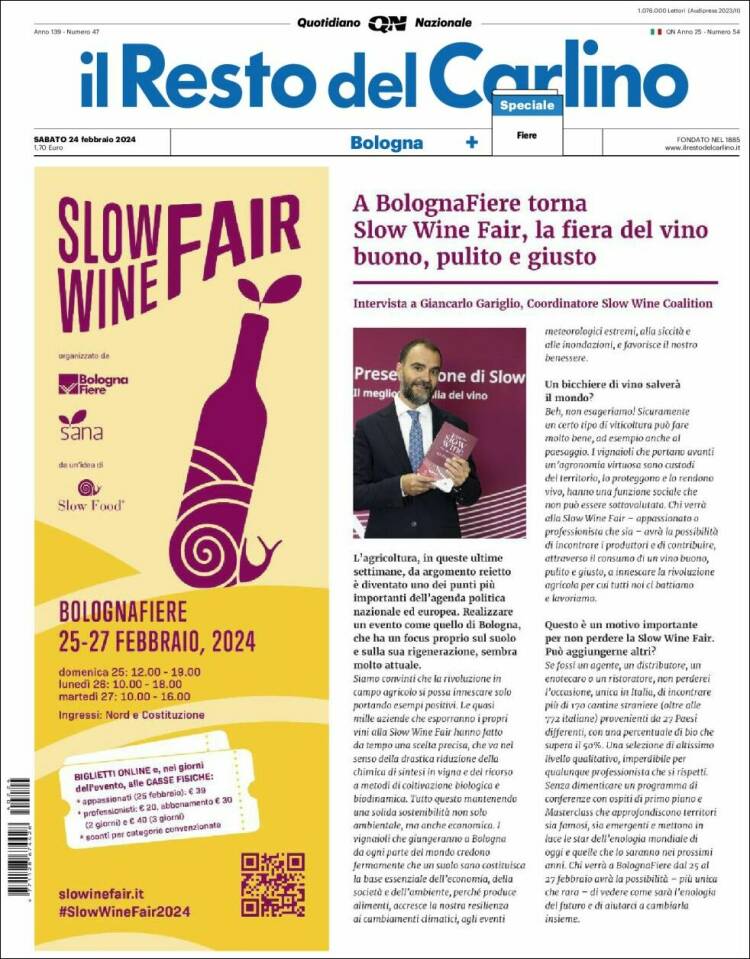 Portada de Il Resto del Carlino (Italia)