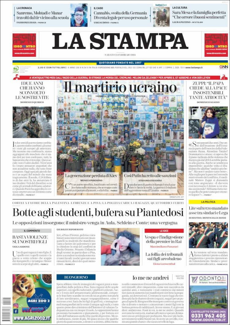 Portada de La Stampa (Italia)