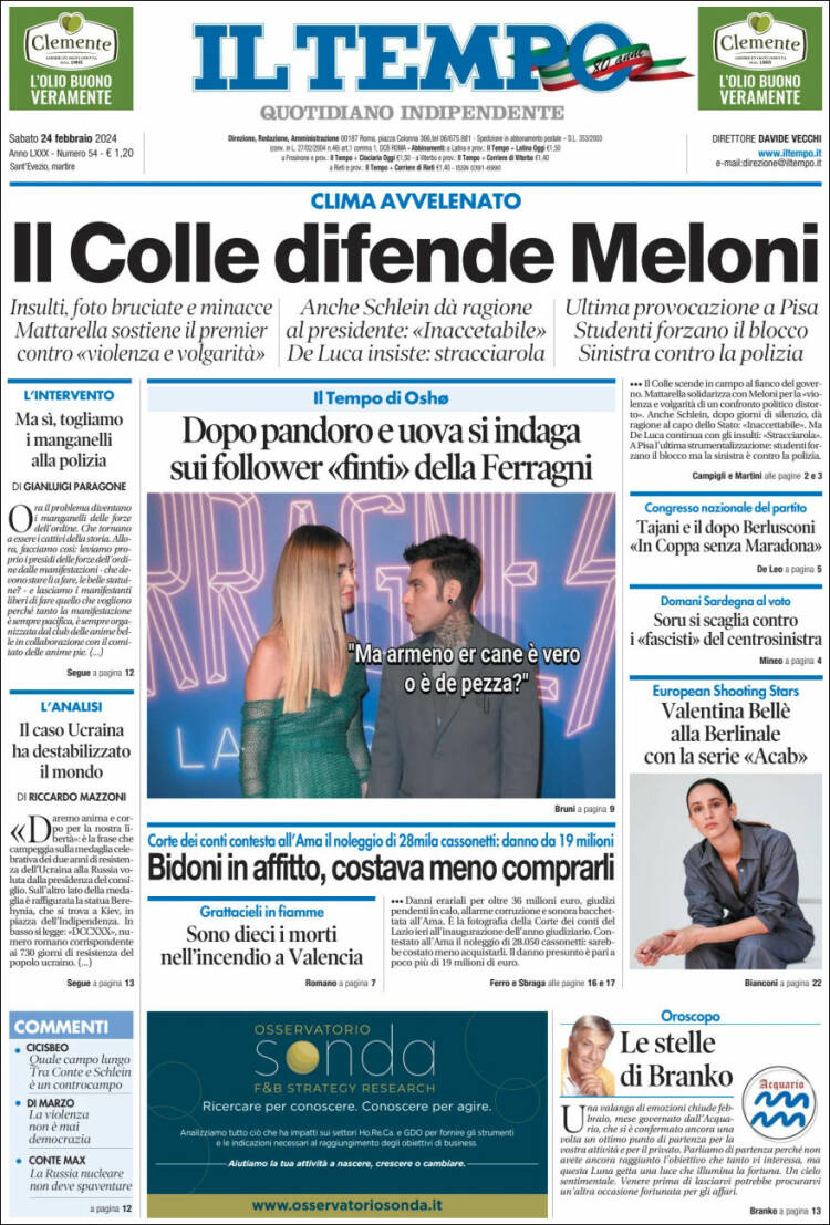 Portada de Il Tempo (Italia)