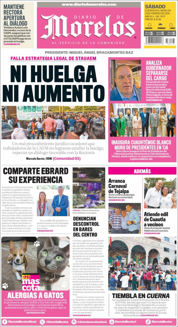 Portada de Diario de Morelos (México)