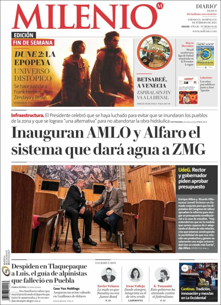 Portada de Milenio - Jalisco (México)