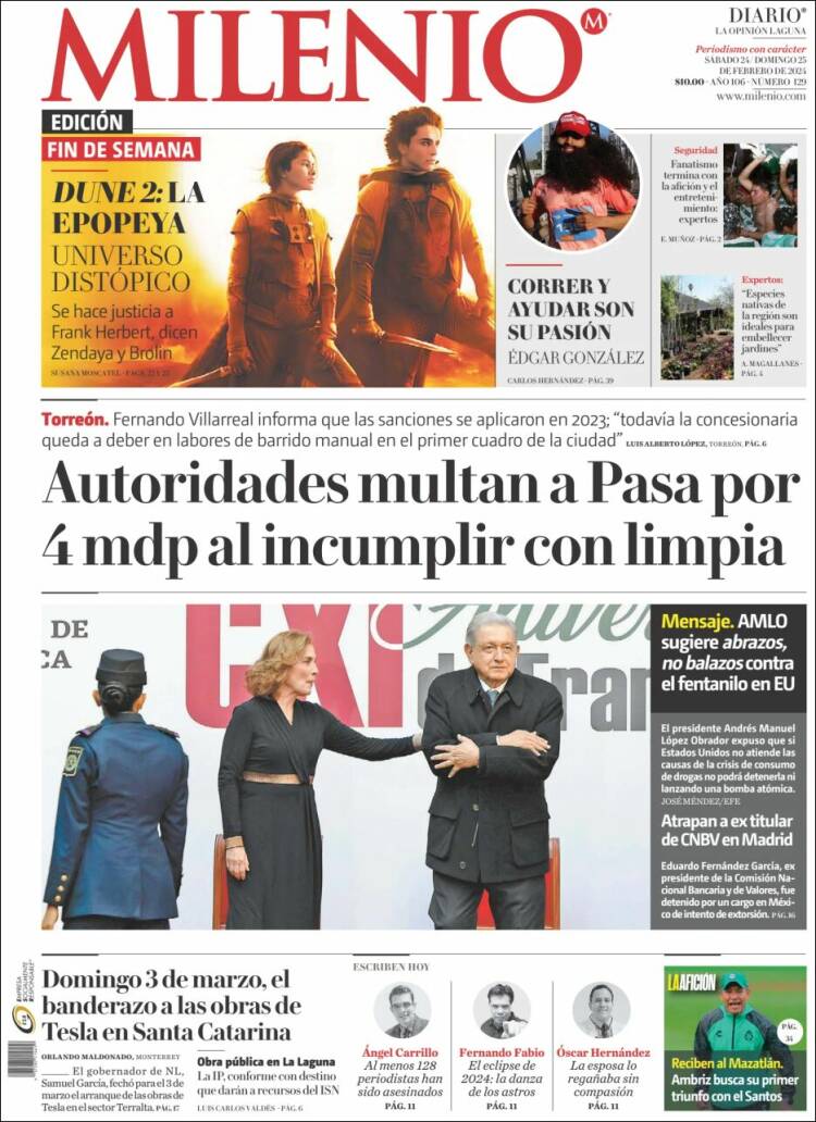 Portada de Milenio - Laguna (México)