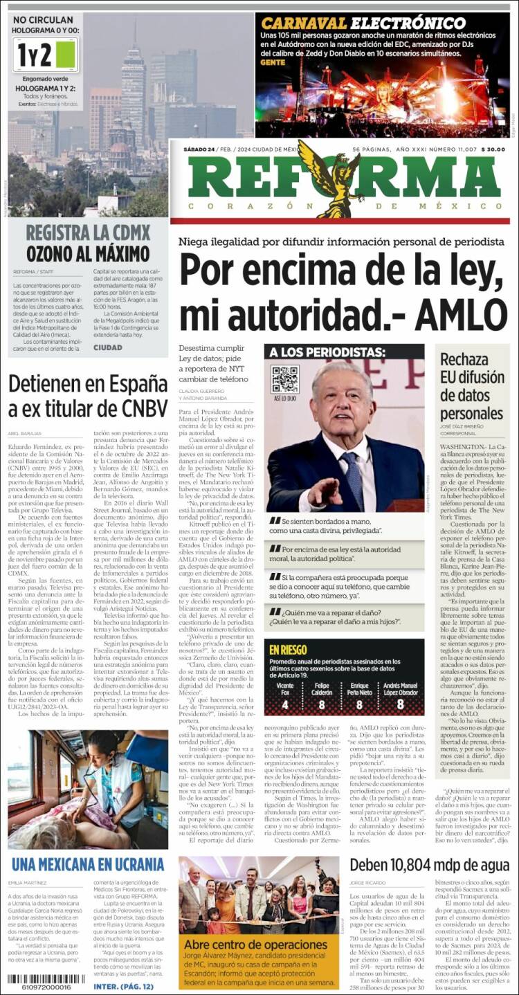 Portada de Reforma (México)