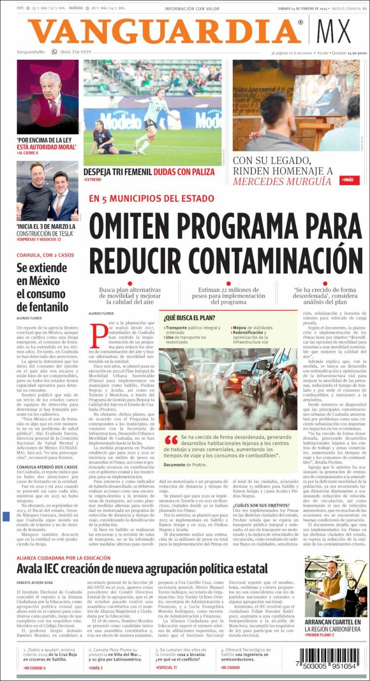 Portada de Vanguardia (México)