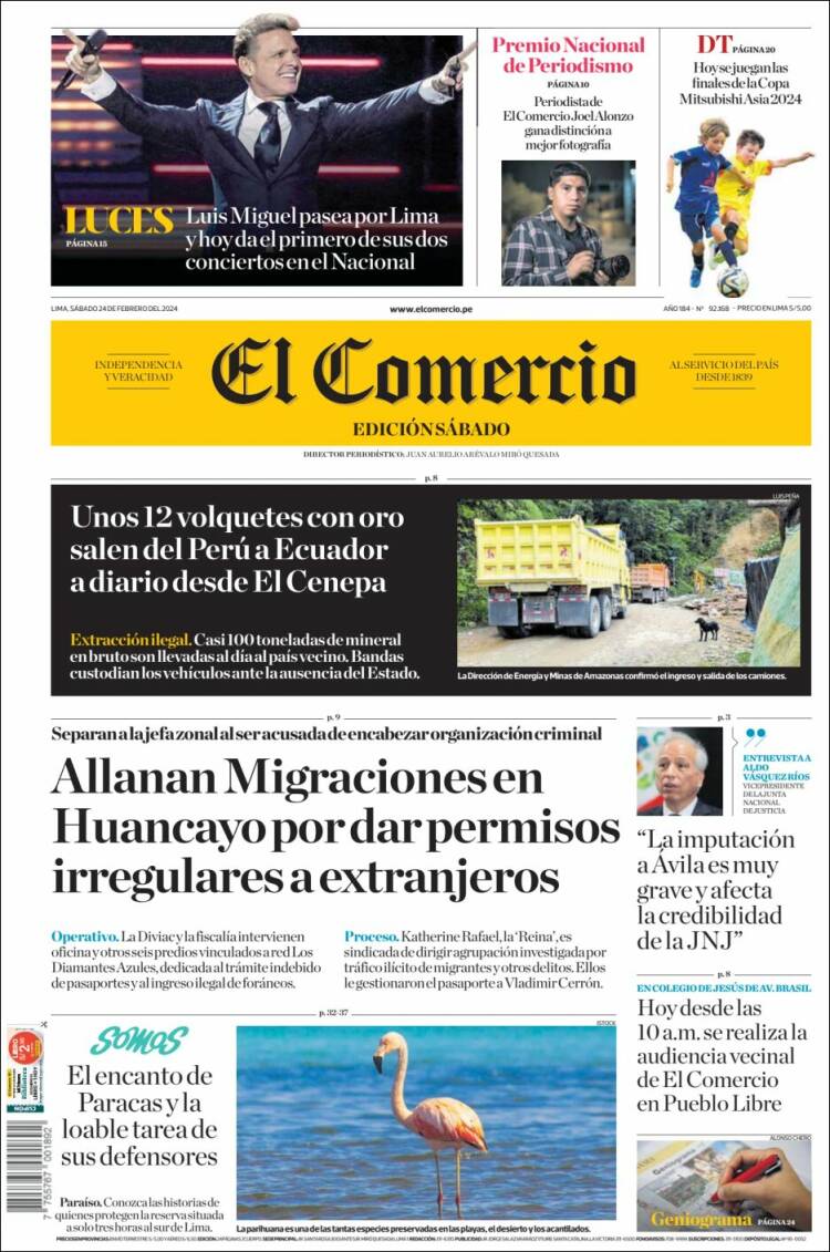 Portada de El Comercio (Per&uacute;)