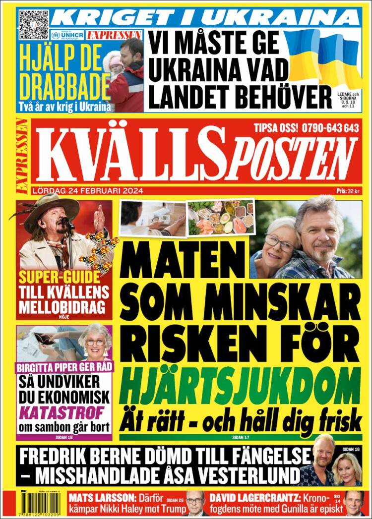 Portada de Kvällsposten (Suecia)
