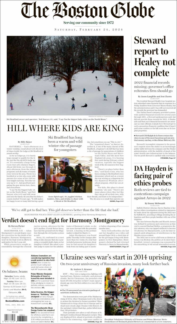 Portada de Boston Globe (USA)