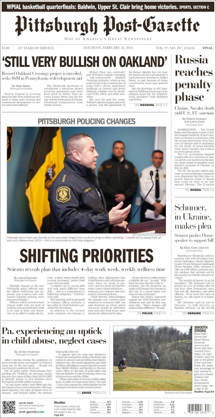 Portada de Pittsburgh Post-Gazette (USA)