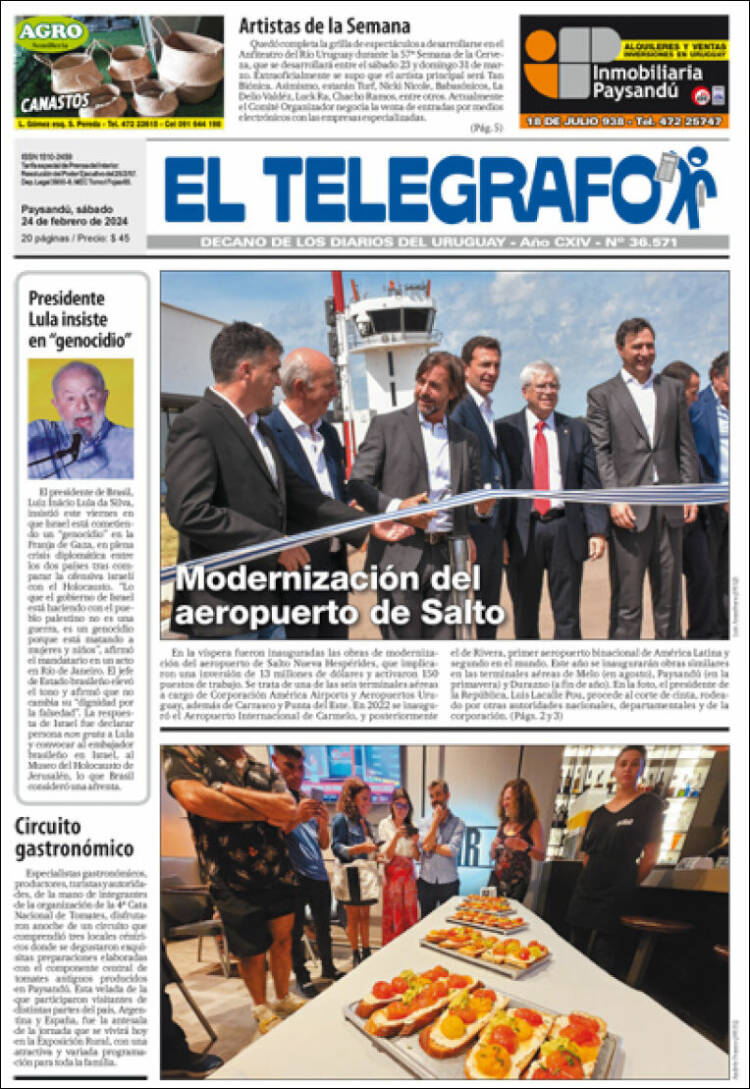 Portada de El Telégrafo (Uruguay)
