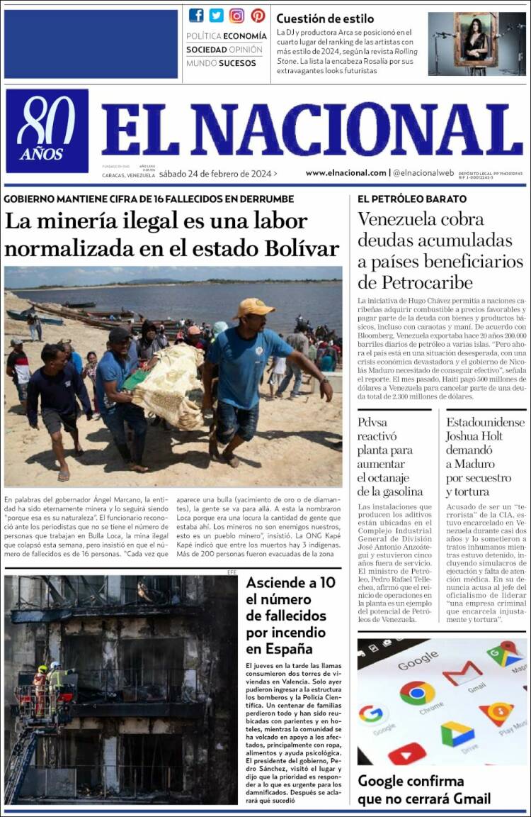 Portada de El Nacional (Venezuela)