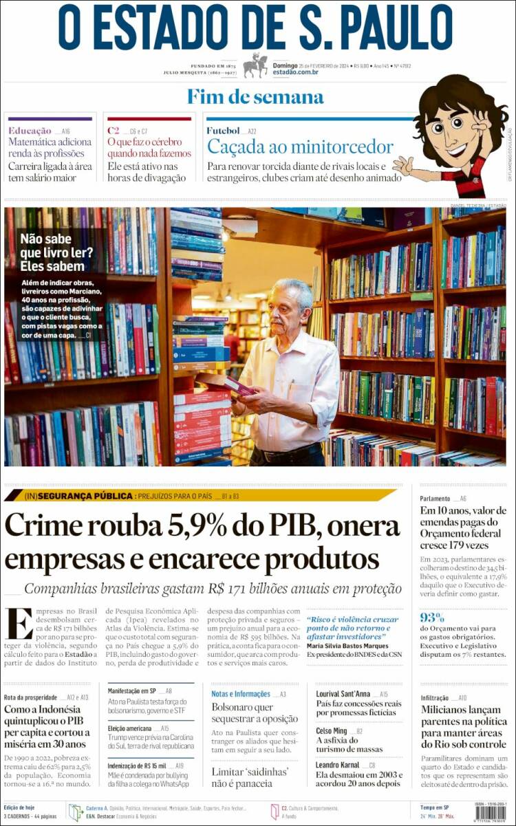 Portada de O Estado de São Paulo (Brasil)
