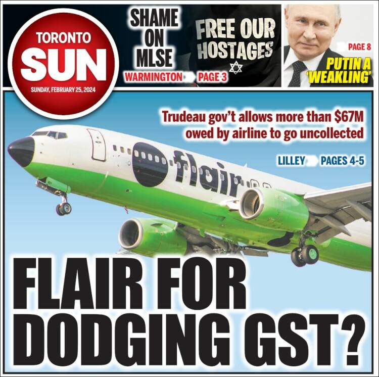 Portada de The Toronto Sun (Canadá)