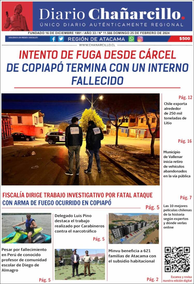 Portada de Diario Chañarcillo (Chile)