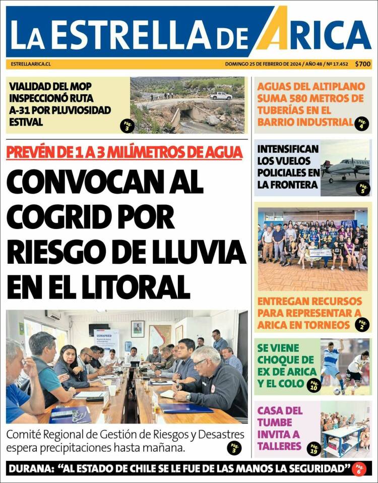 Portada de La Estrella de Arica (Chile)
