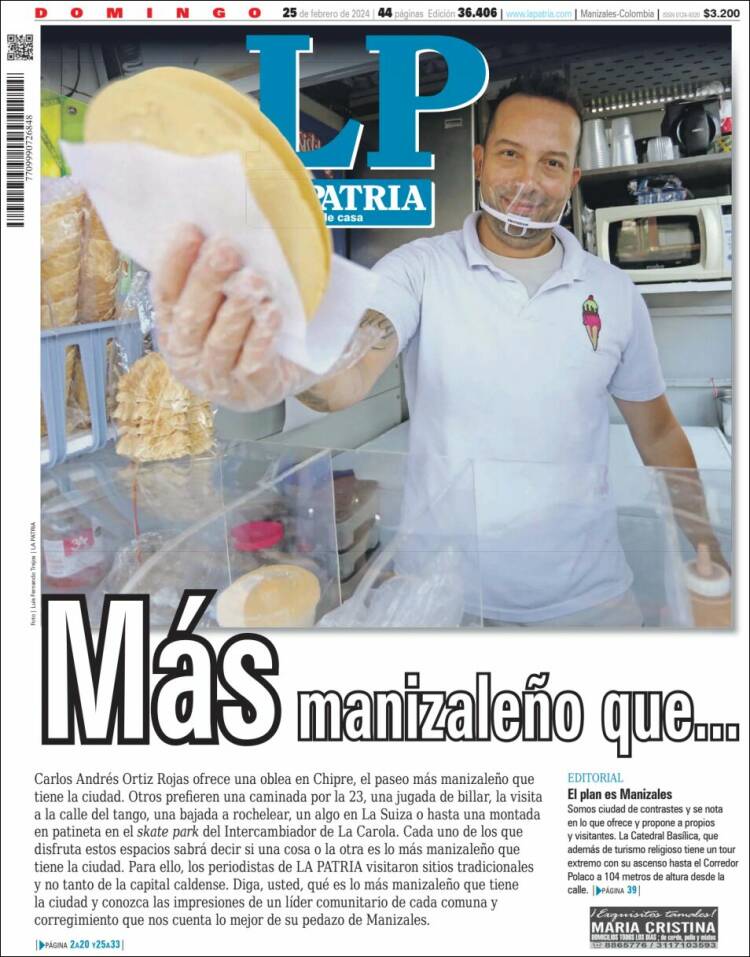 Portada de La Patria (Colombia)