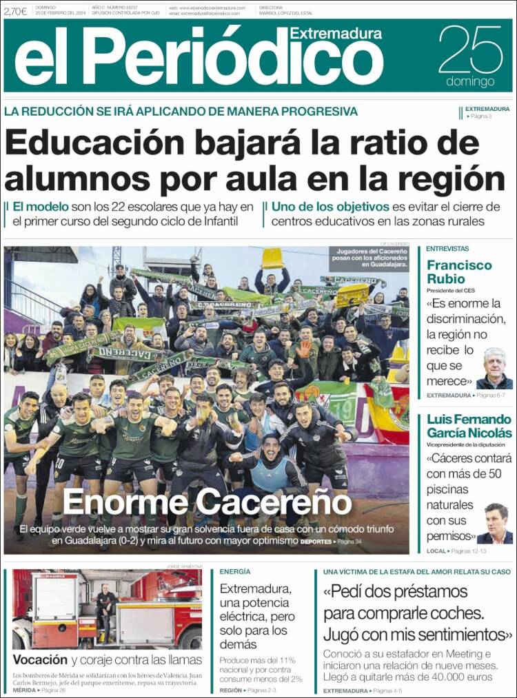 Portada de El Periódico de Extremadura (España)