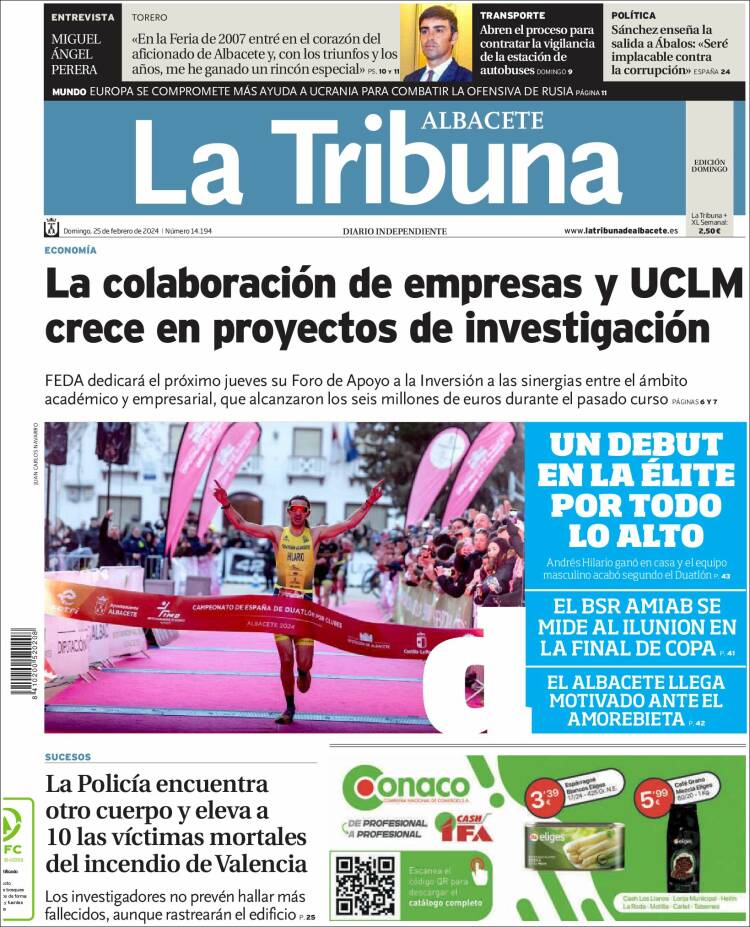 Portada de La Tribuna de Albacete (España)