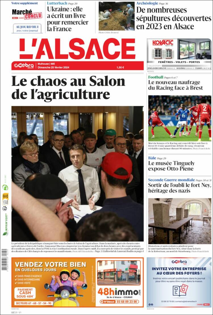 Portada de Journal L'Alsace (Francia)