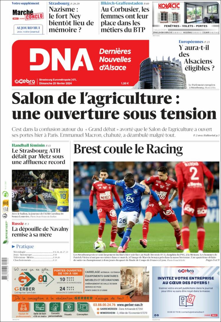 Portada de Les Dernières Nouvelles d'Alsace (Francia)