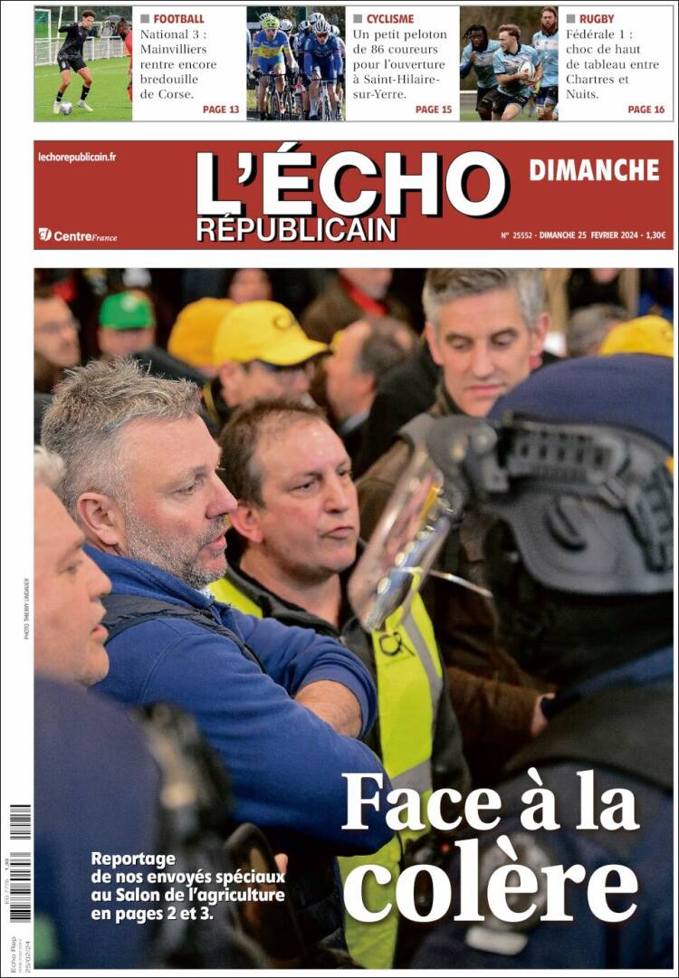 Portada de L'Echo Républicain (Francia)