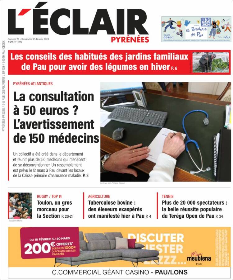 Portada de L'Eclair des Pyrénées (Francia)