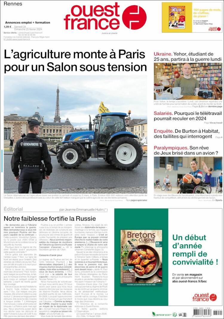 Portada de Ouest France (Francia)