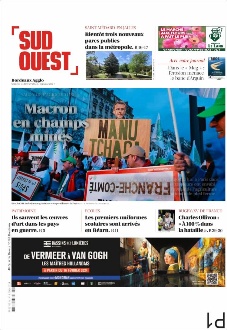Portada de Sud Ouest (Francia)