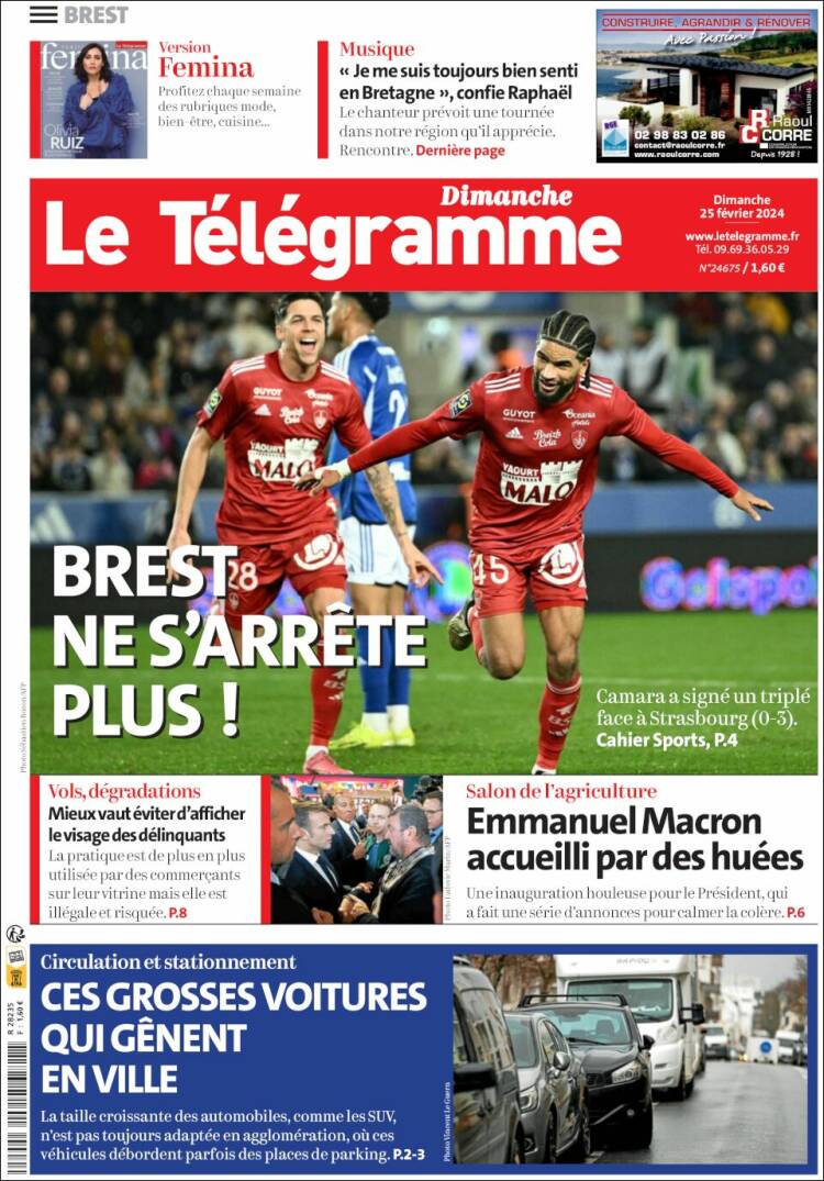 Portada de Télégramme (Francia)