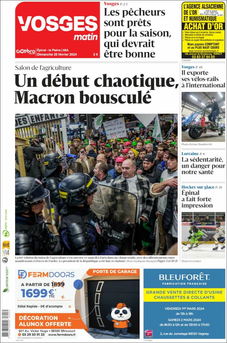 Portada de Vosges Matin (Francia)