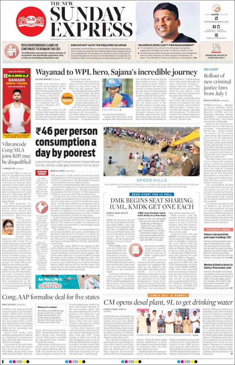 Portada de New Indian Express (India)