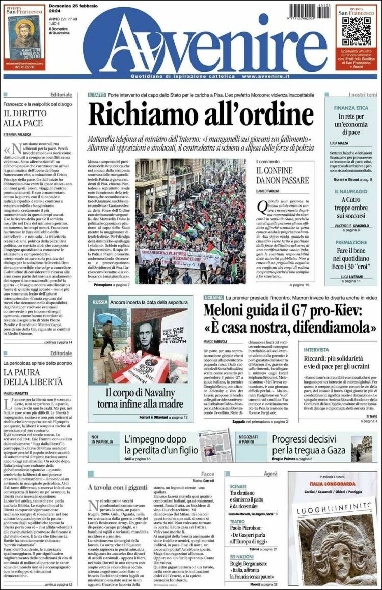 Portada de Avvenire (Italia)