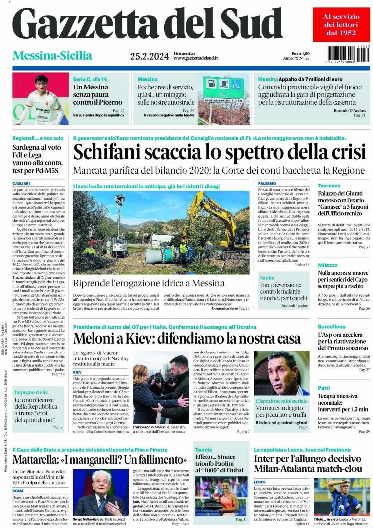 Portada de Gazzetta del Sud (Italia)