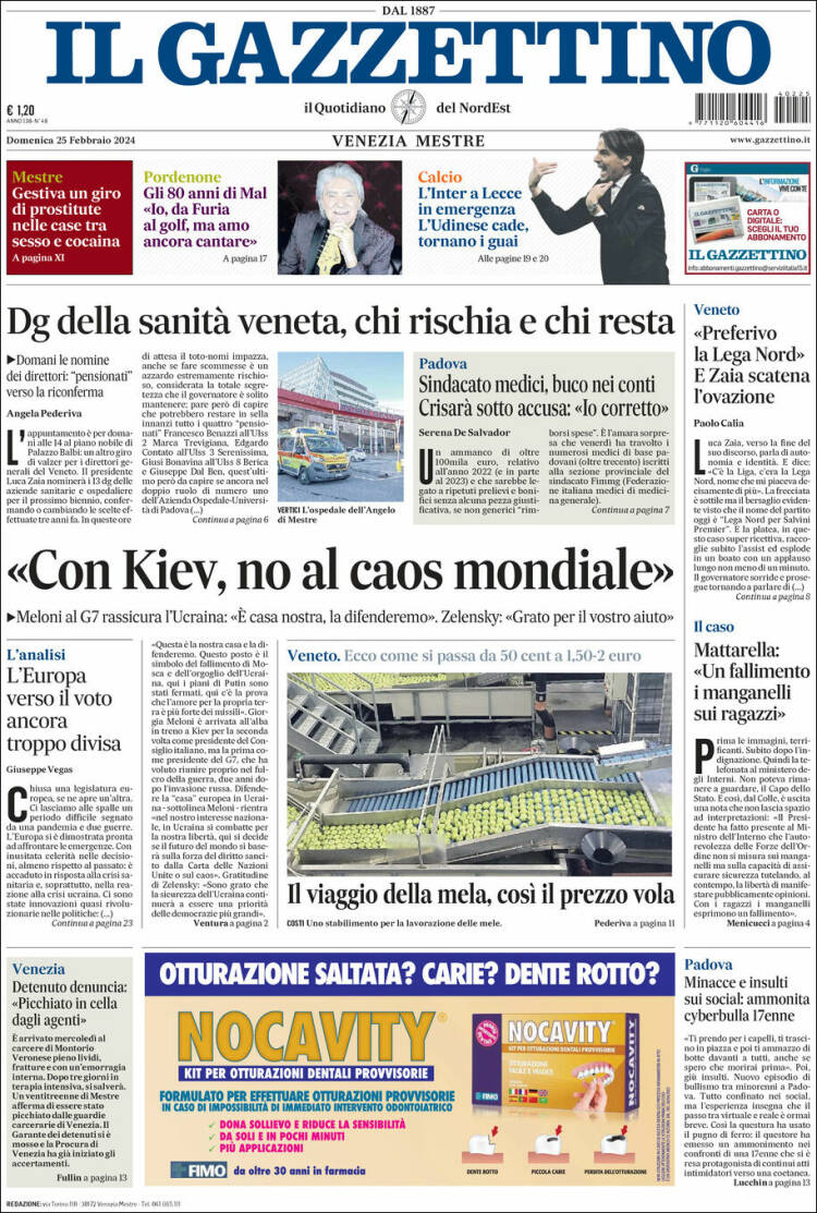 Portada de Il Gazzettino (Italia)