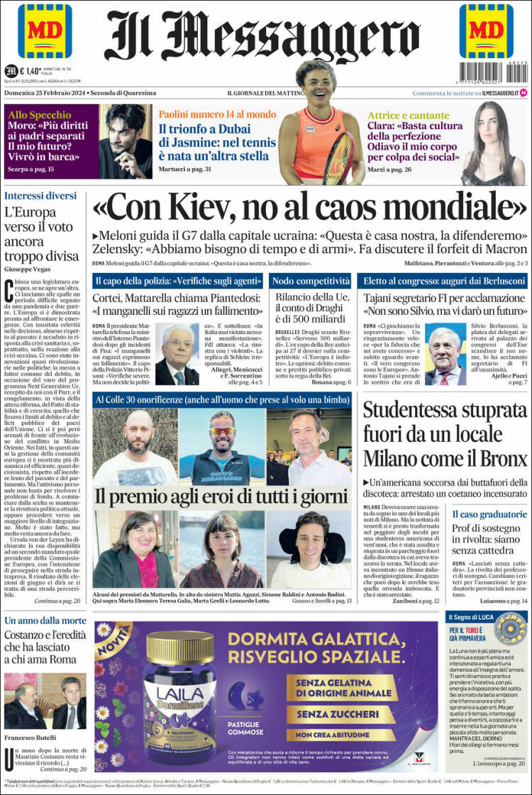 Portada de Il Messaggero (Italia)