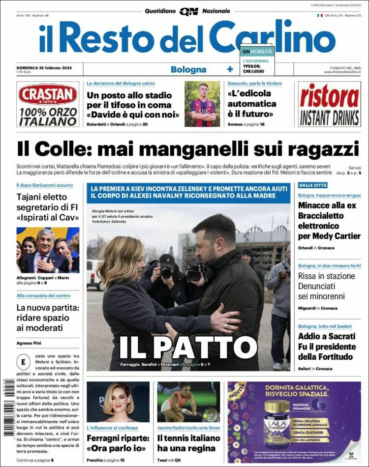 Portada de Il Resto del Carlino (Italia)