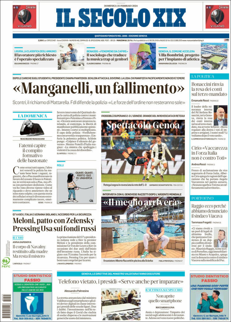 Portada de Il Secolo XIX (Italia)