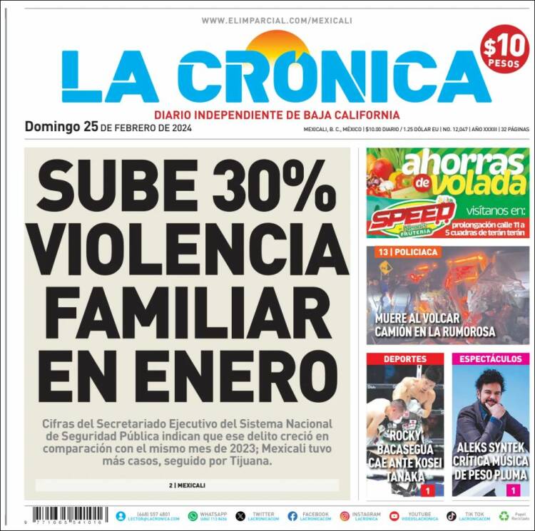 Portada de La Crónica de Baja California (M&eacute;xico)