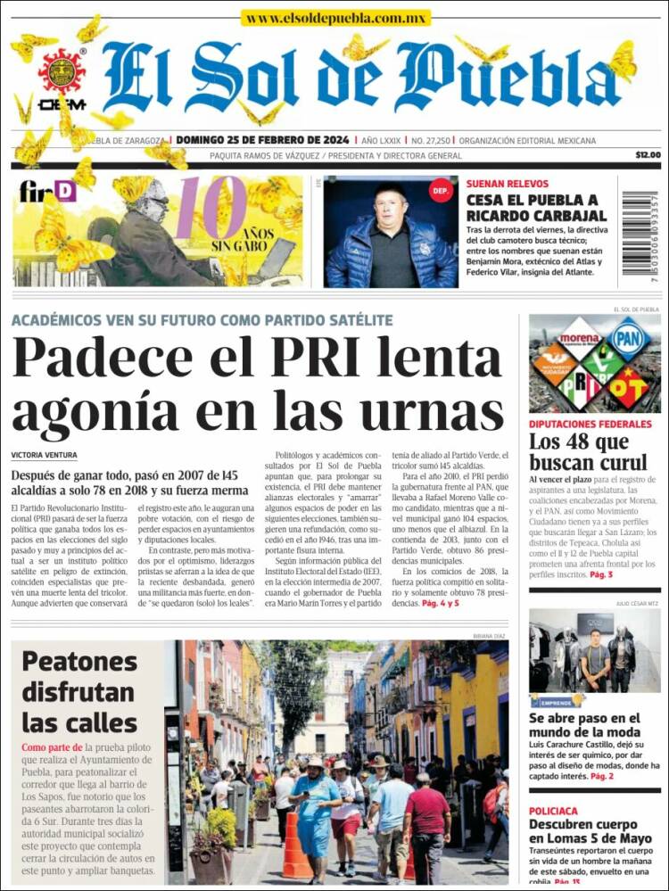 Portada de El Sol de Puebla (M&eacute;xico)