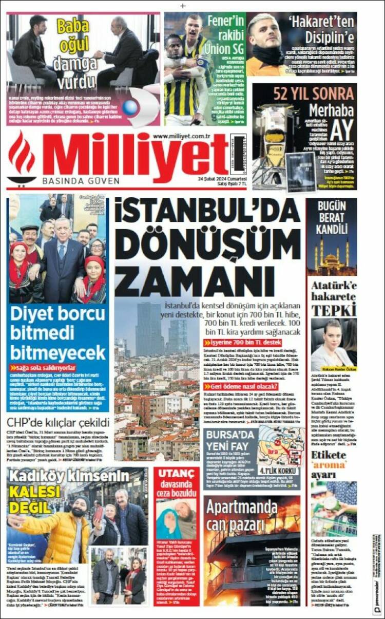 Portada de Milliyet (Turqu&iacute;a)