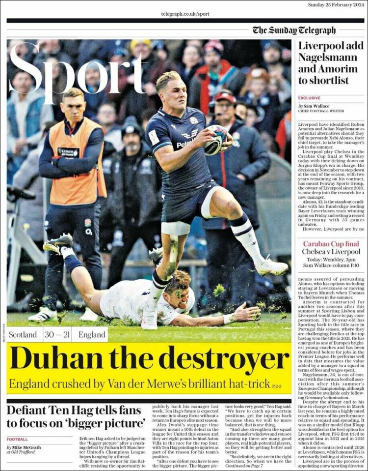 Portada de Telegraph Sport (Reino Unido)