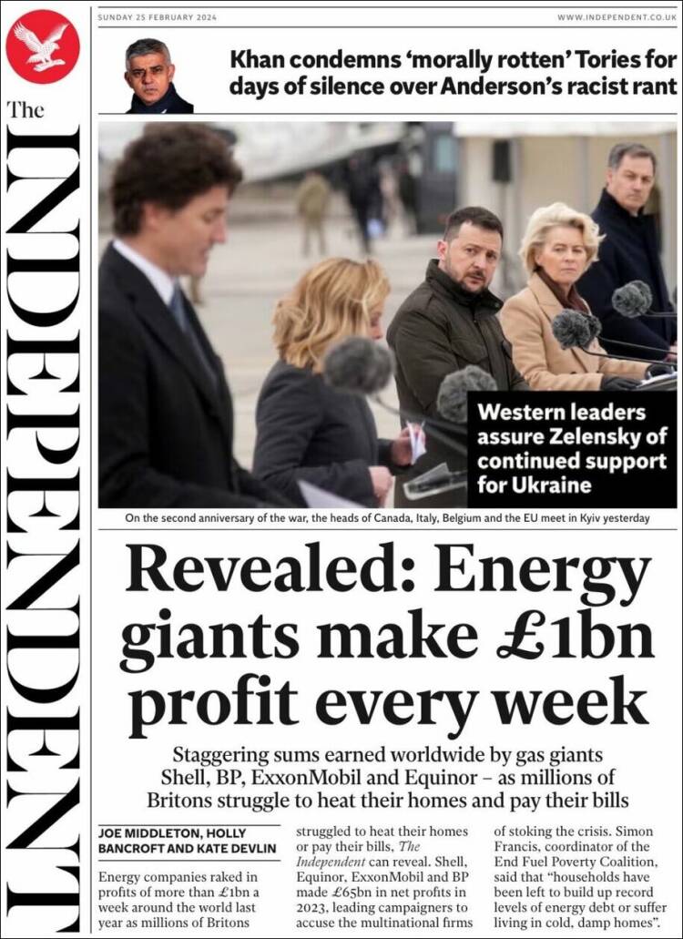 Portada de The Independent (Reino Unido)