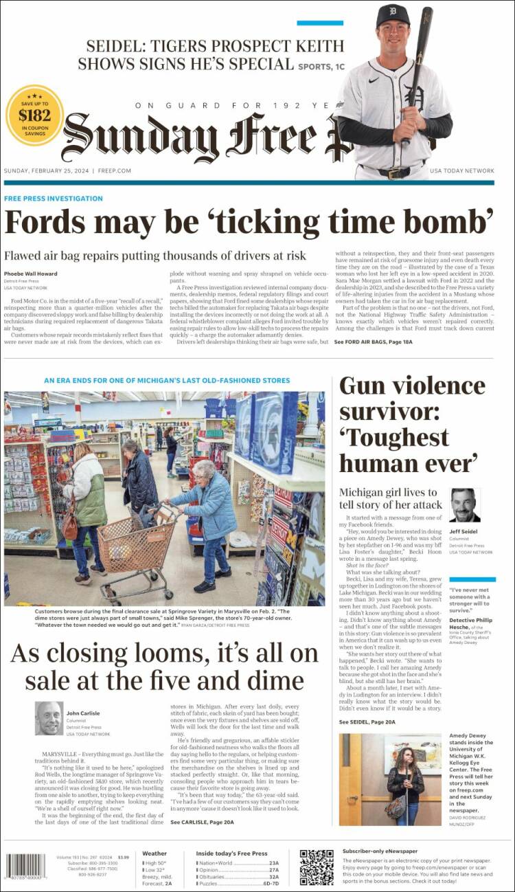 Portada de Detroit Free Press (USA)