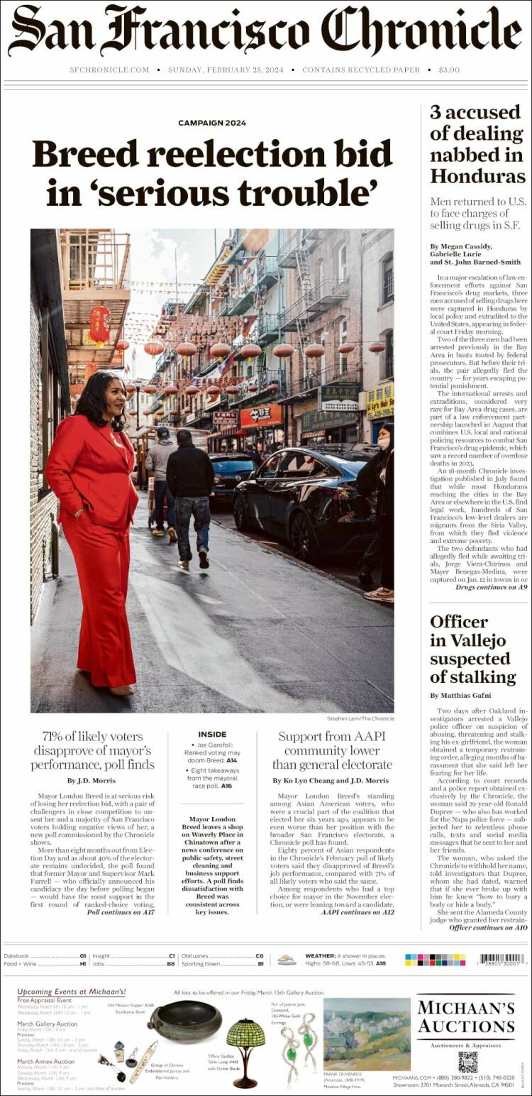 Portada de San Francisco Chronicle (USA)
