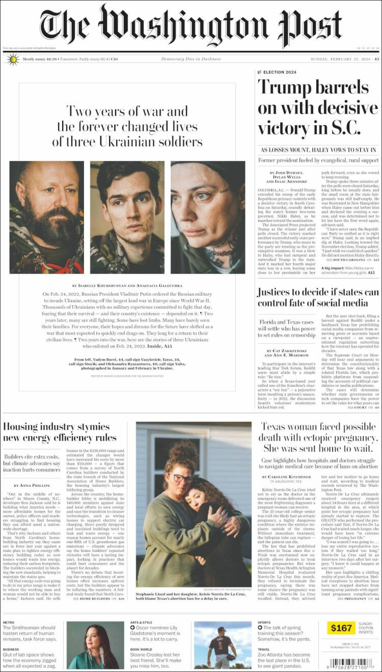 Portada de The Washington Post (USA)