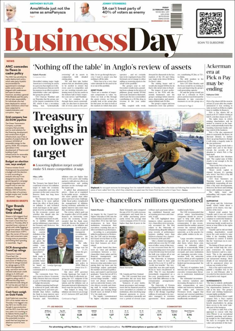 Portada de Business Day (Sud&aacute;frica)