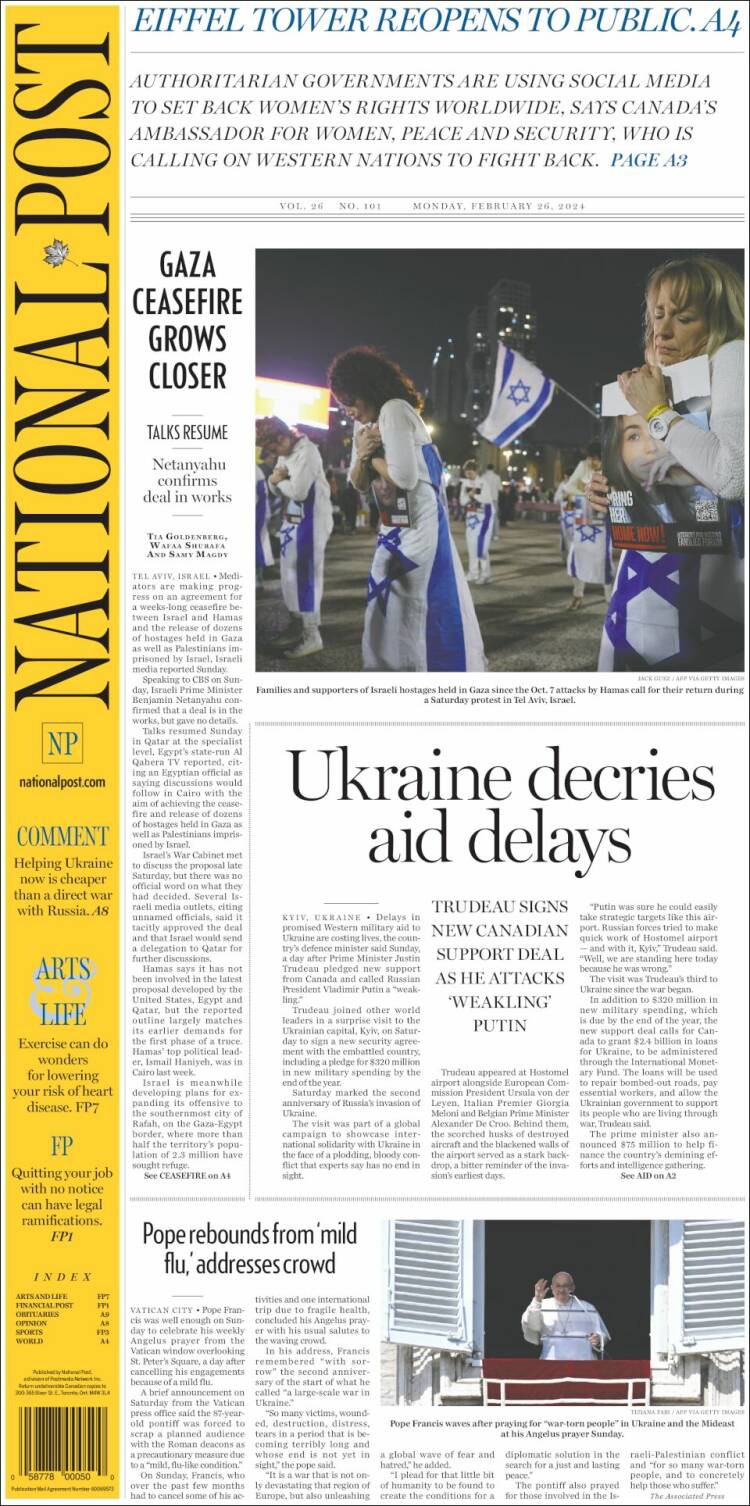 Portada de The National Post (Canadá)