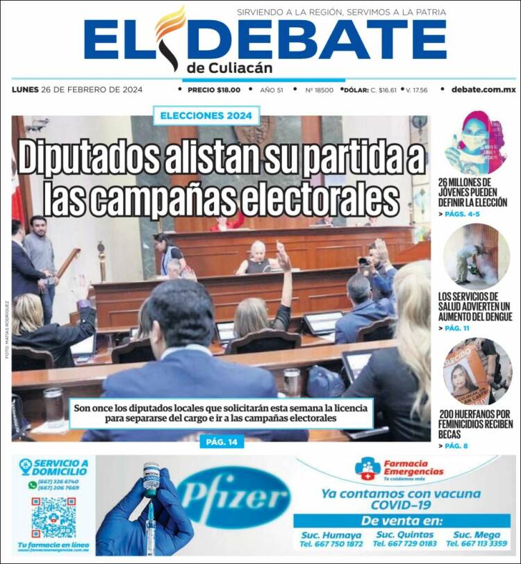 Portada de El Debate de Culiacán (México)