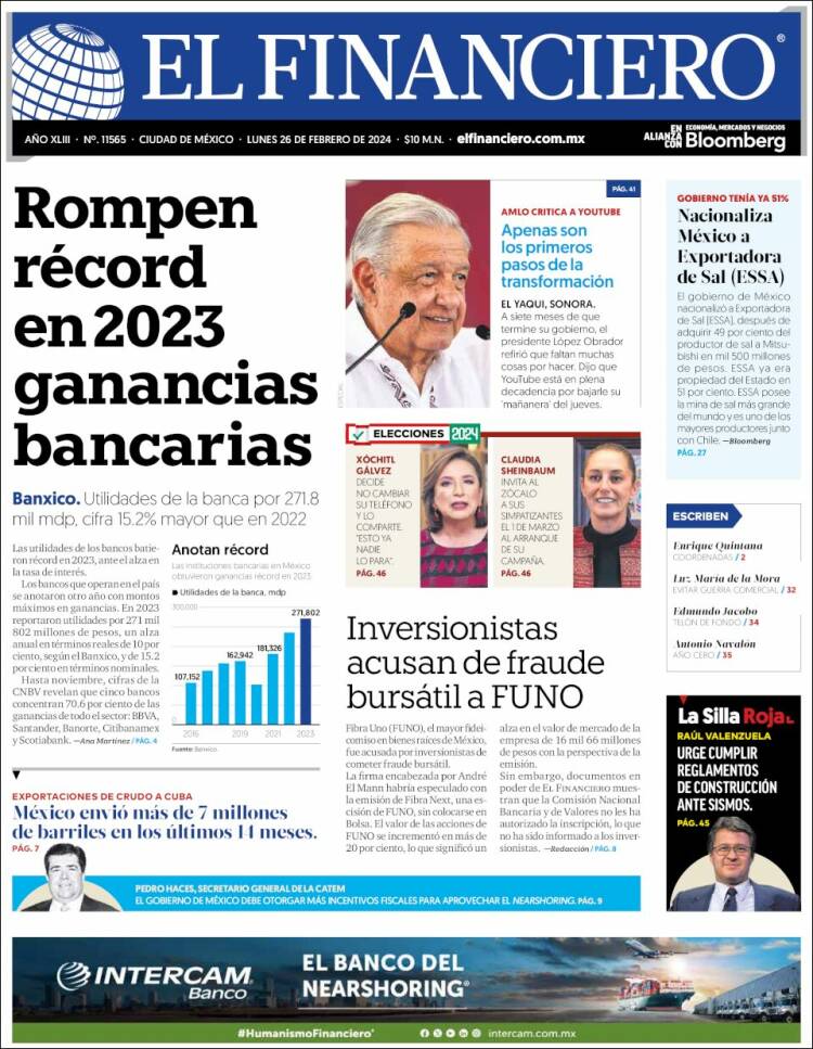 Portada de El Financiero (México)