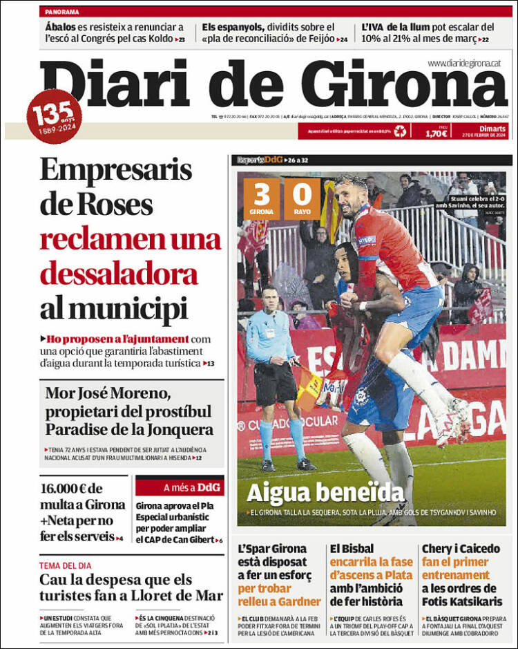 Portada de Diari de Girona (España)